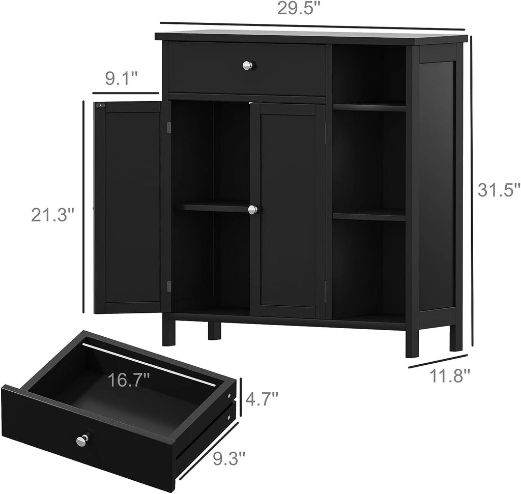 Black Freestanding Bathroom Cabinet with Drawer and Adjustable Shelf B266100