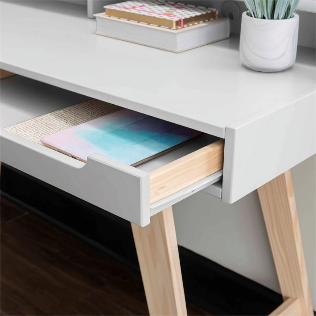 Modern Wood Two Drawer Desk in White Q408