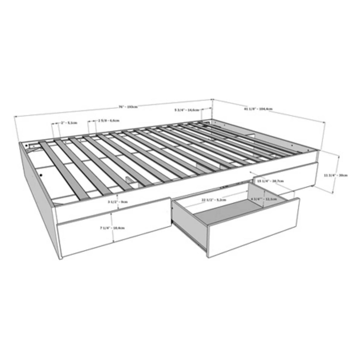 Twin Size Storage Wood Bed Frame with 3 Drawers G3753