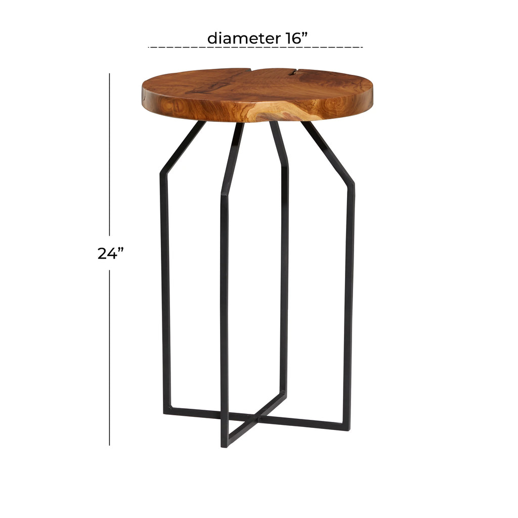 16" x 24" Brown Teak Wood Live Edge Accent Table S5993