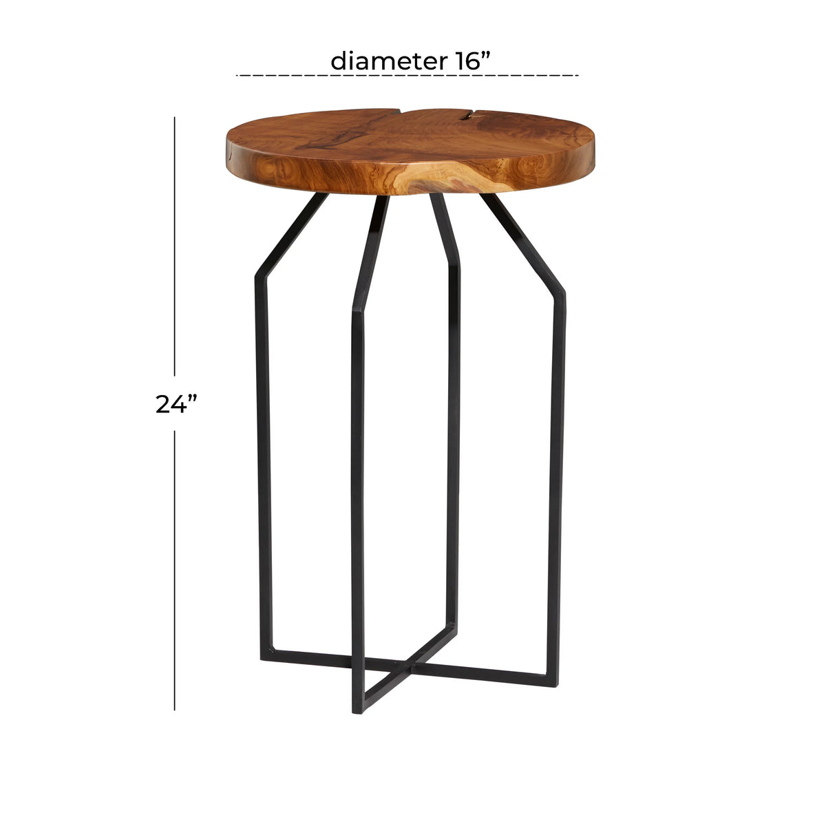 16" x 24" Brown Teak Wood Live Edge Accent Table S5993