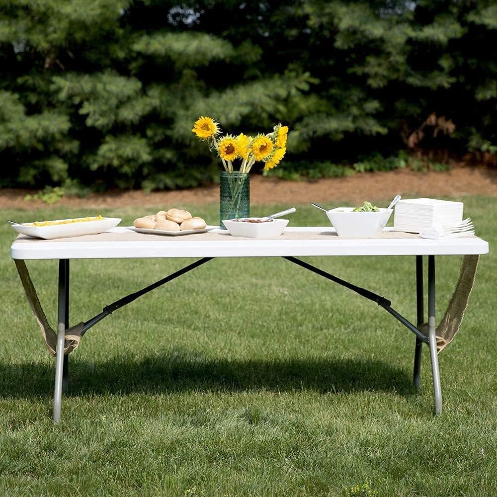 Folding Plastic Dining Table with Handle White 8ft A6765