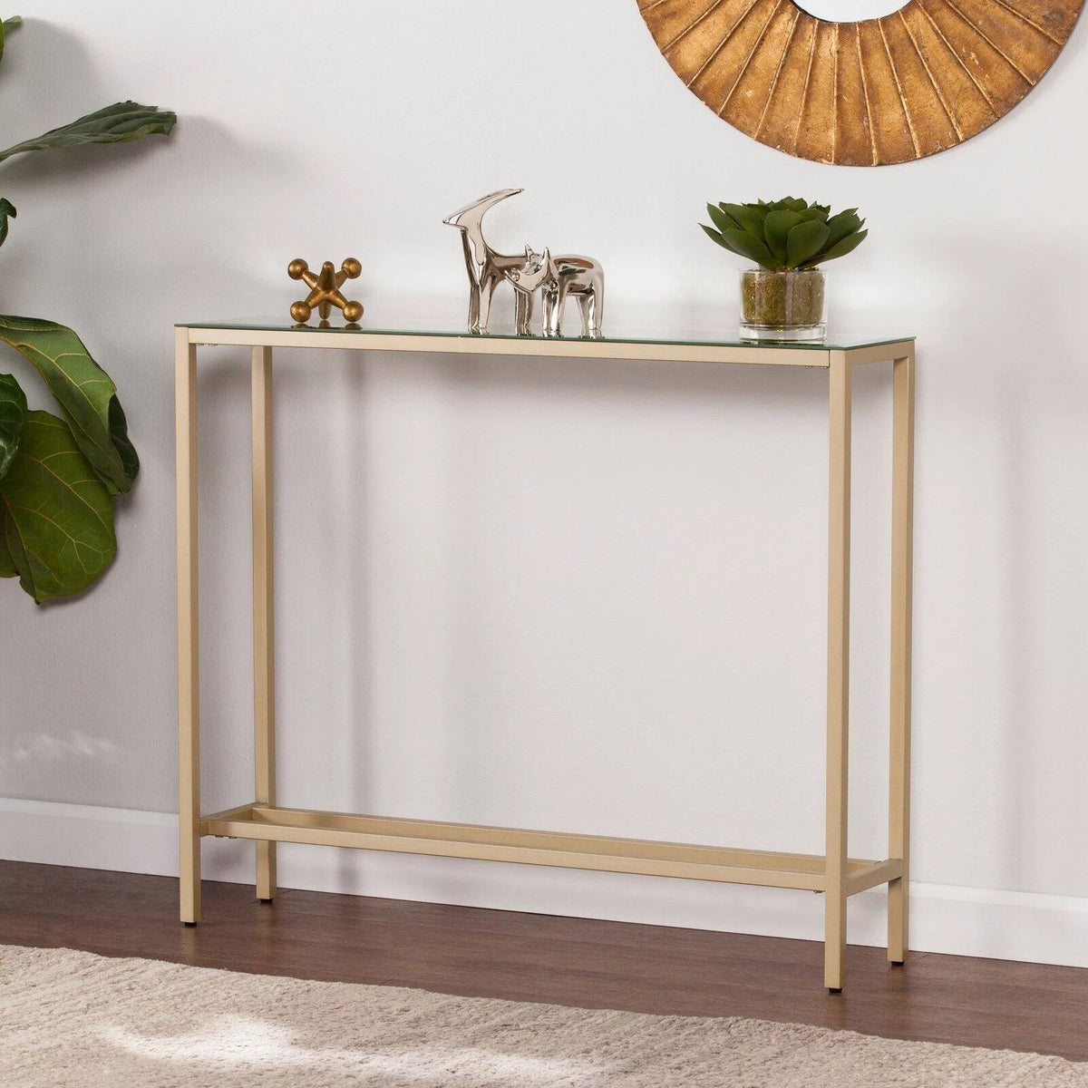 Gold Narrow Mirror Top Console Table N273250