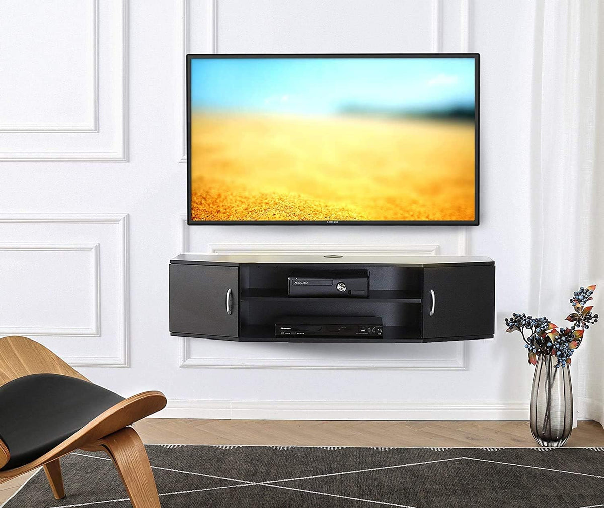 Black Floating TV Stand Wall Mounted Media Console T5686