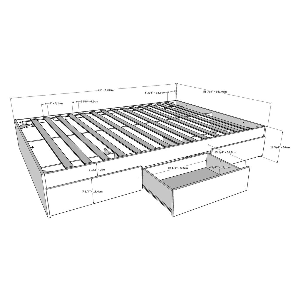 Twin Size Storage Wood Bed Frame with 3 Drawers G3753