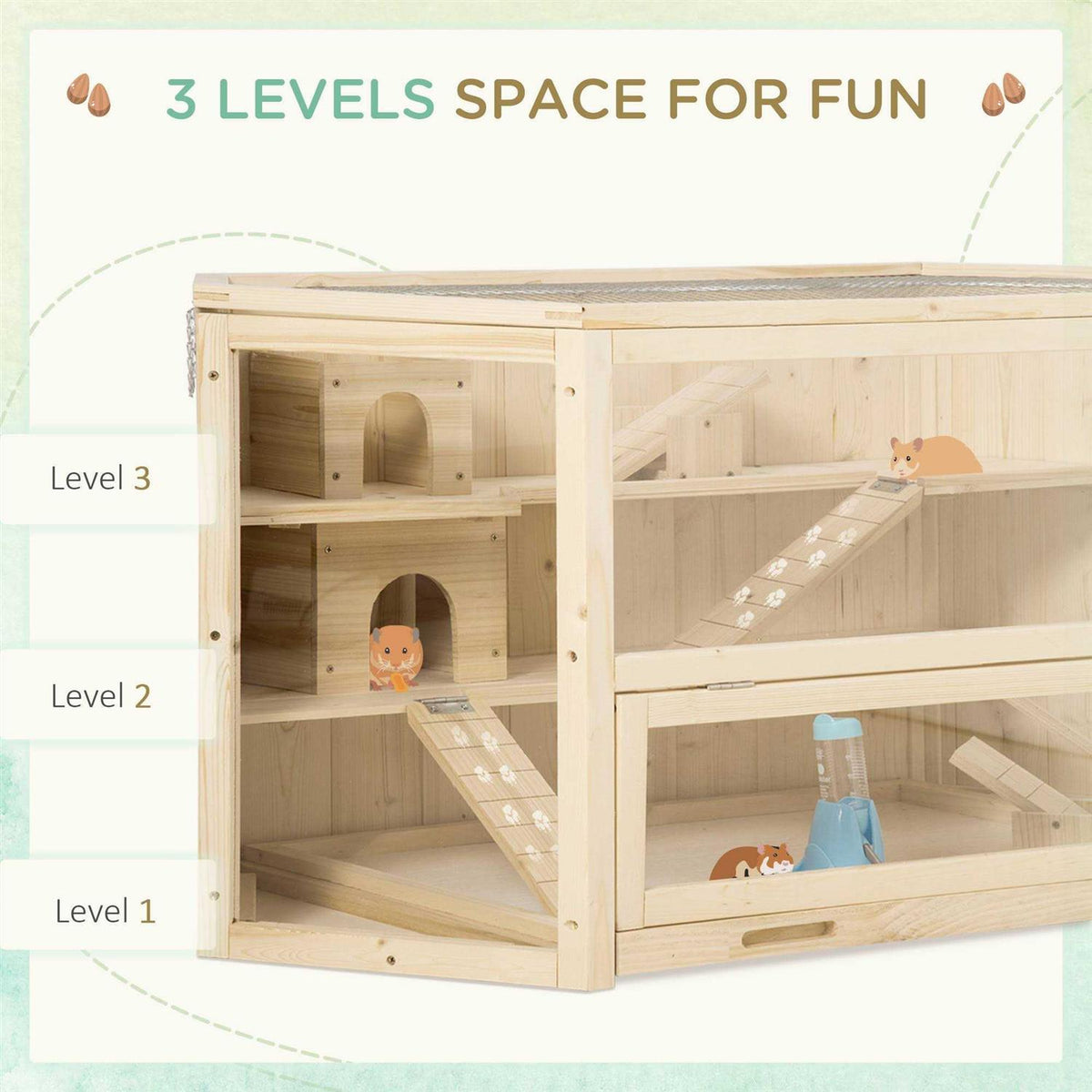 3 Tier Wooden Hamster Cage Small Animal House with Slide F335