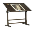 Vintage Wood Drafting Table with Adjustable Top in Distressed Black W96120