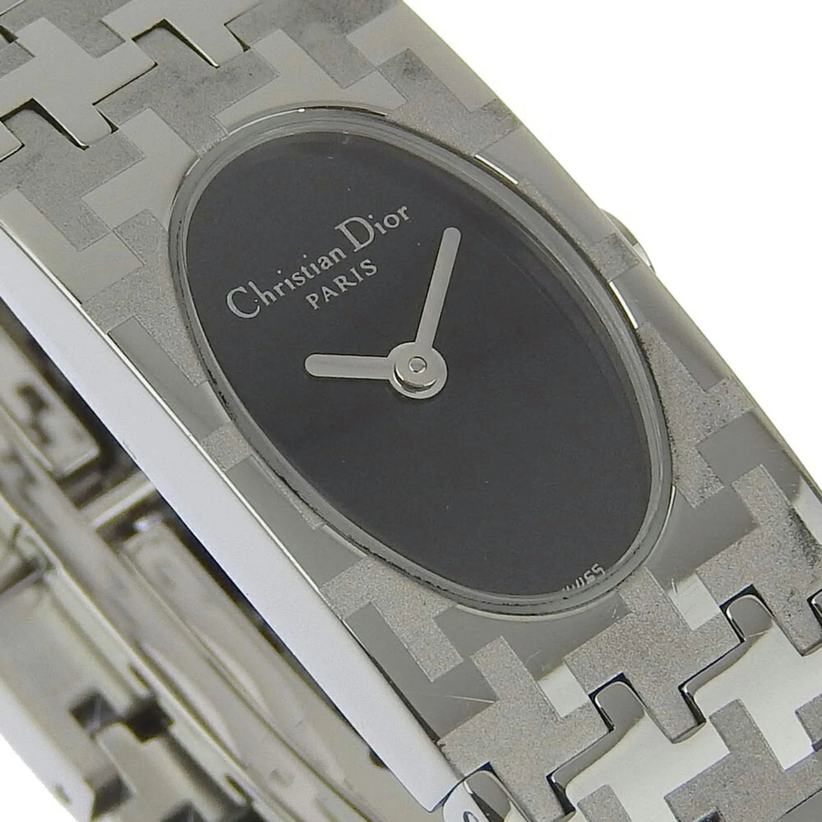 Pre-Owned Stainless Steel Swiss Made Silver Quartz Analog Display Black Dial Ladies Watch T112743
