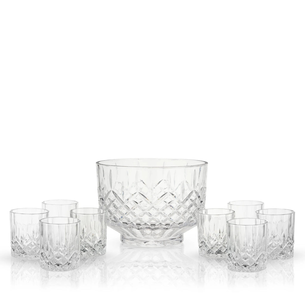 Cut Crystal Punch Bowl Set with 8 Tumblers, Dishwasher Safe L960216