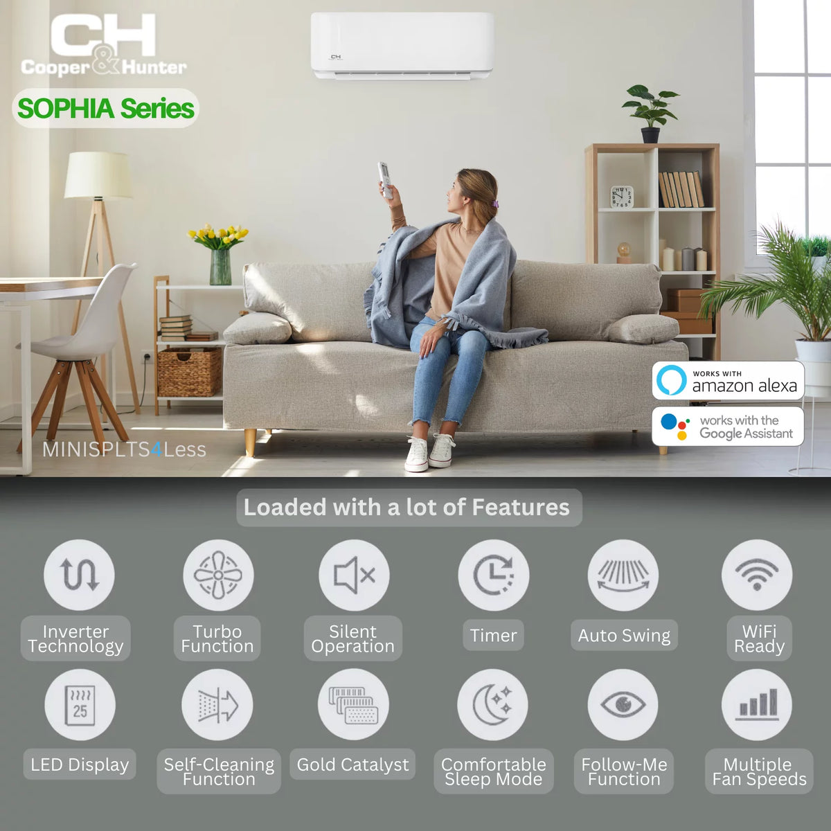 9000 BTU 115V Wall Mounted Mini Split Heat Pump Air Conditioner H605