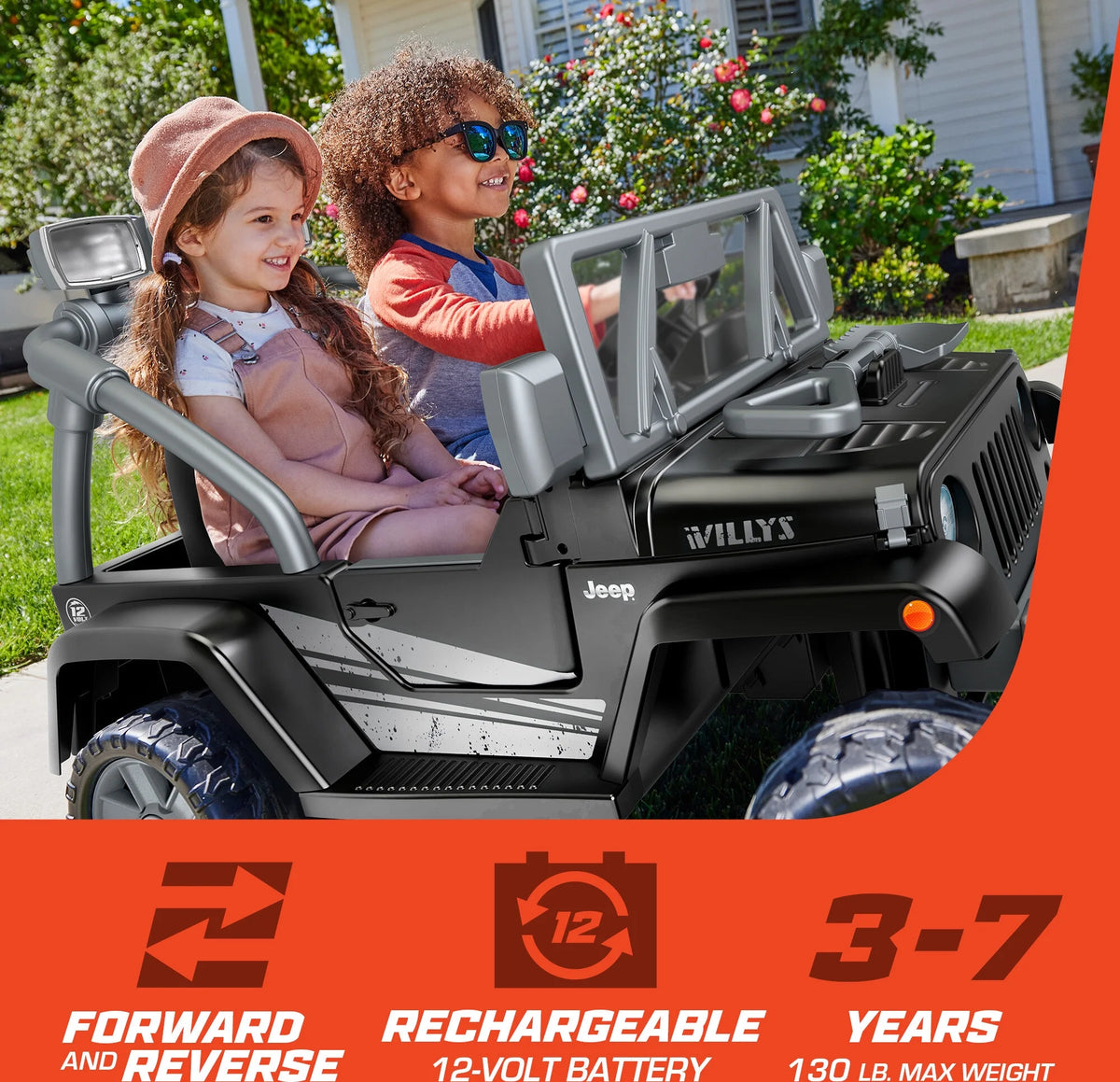 12V Battery-Powered Ride-On Vehicle with Lights & Sounds, Black S16958