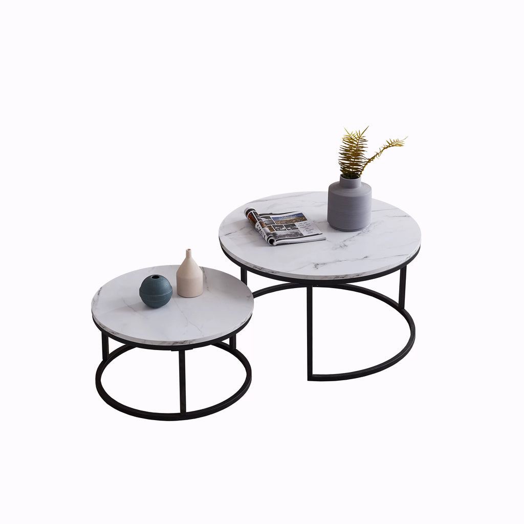 Set of 2 Round Nesting Coffee Table Wood Top Metal Frame K9998