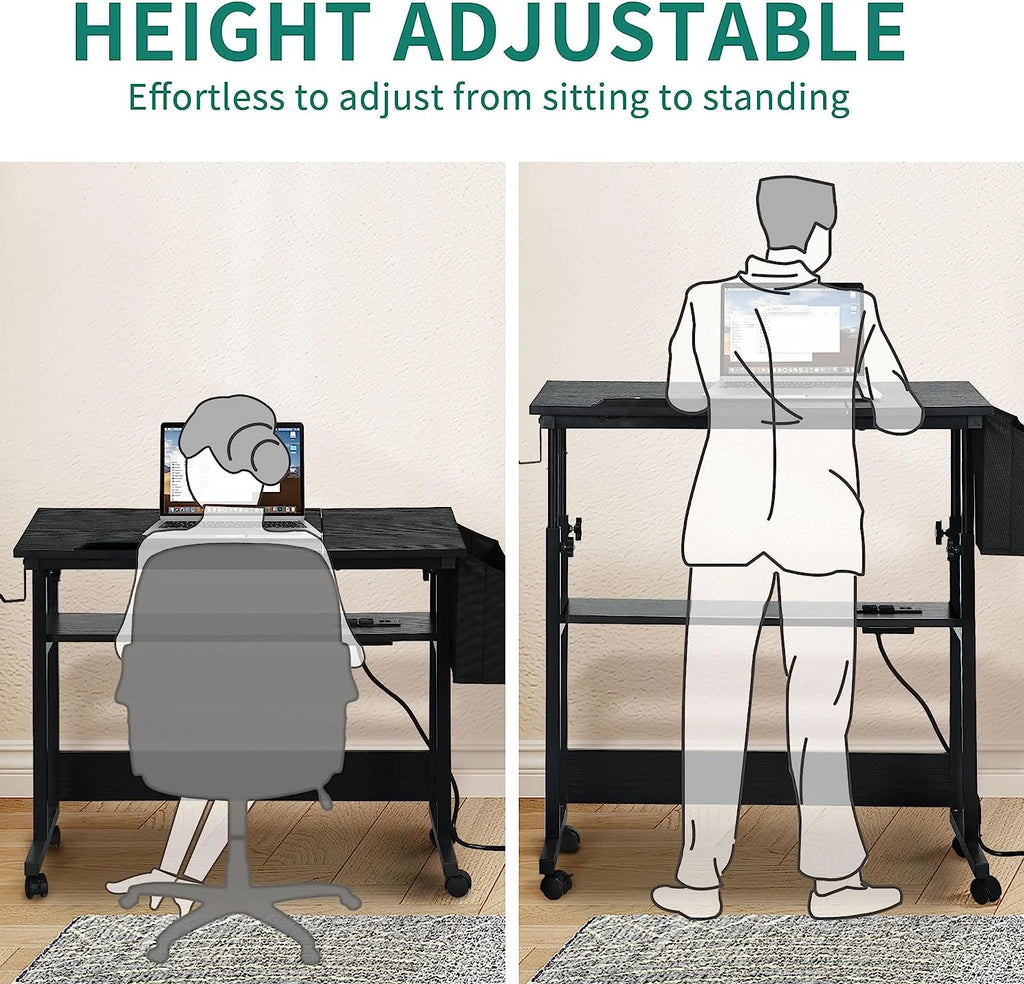 Black Adjustable Standing Desk with Wheels J46144