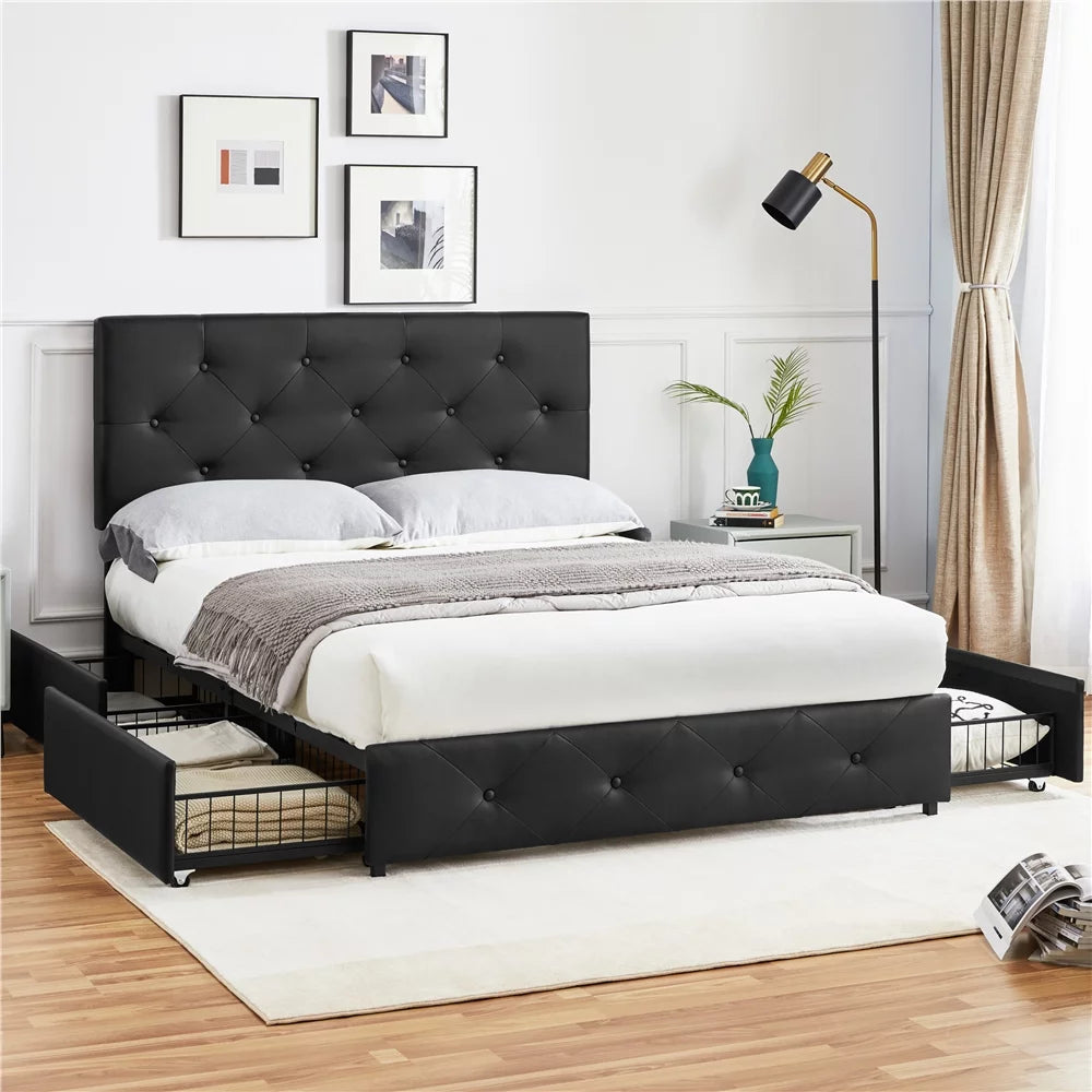 Black Full Size Upholstered Platform Bed Frame with Storage R3490