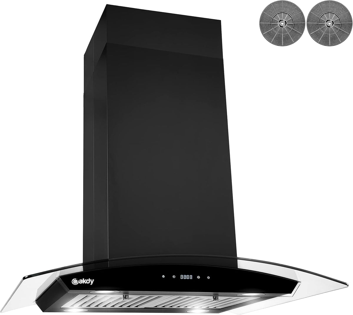 36 in. 343 CFM Convertible Island Mount Range Hood Black Painted Stainless Steel Glass Carbon Filters D891