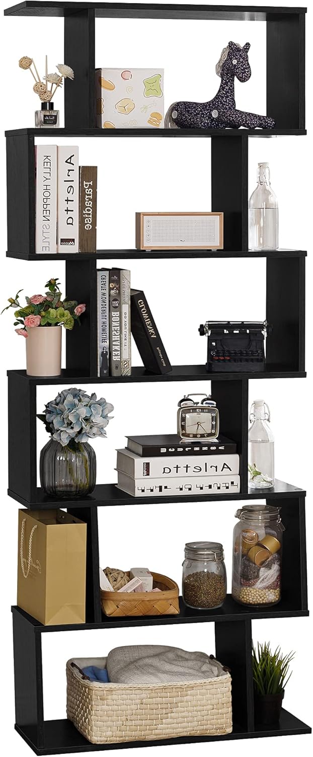 6-Tier Wooden S-Shape Bookcase and Room Divider D10319