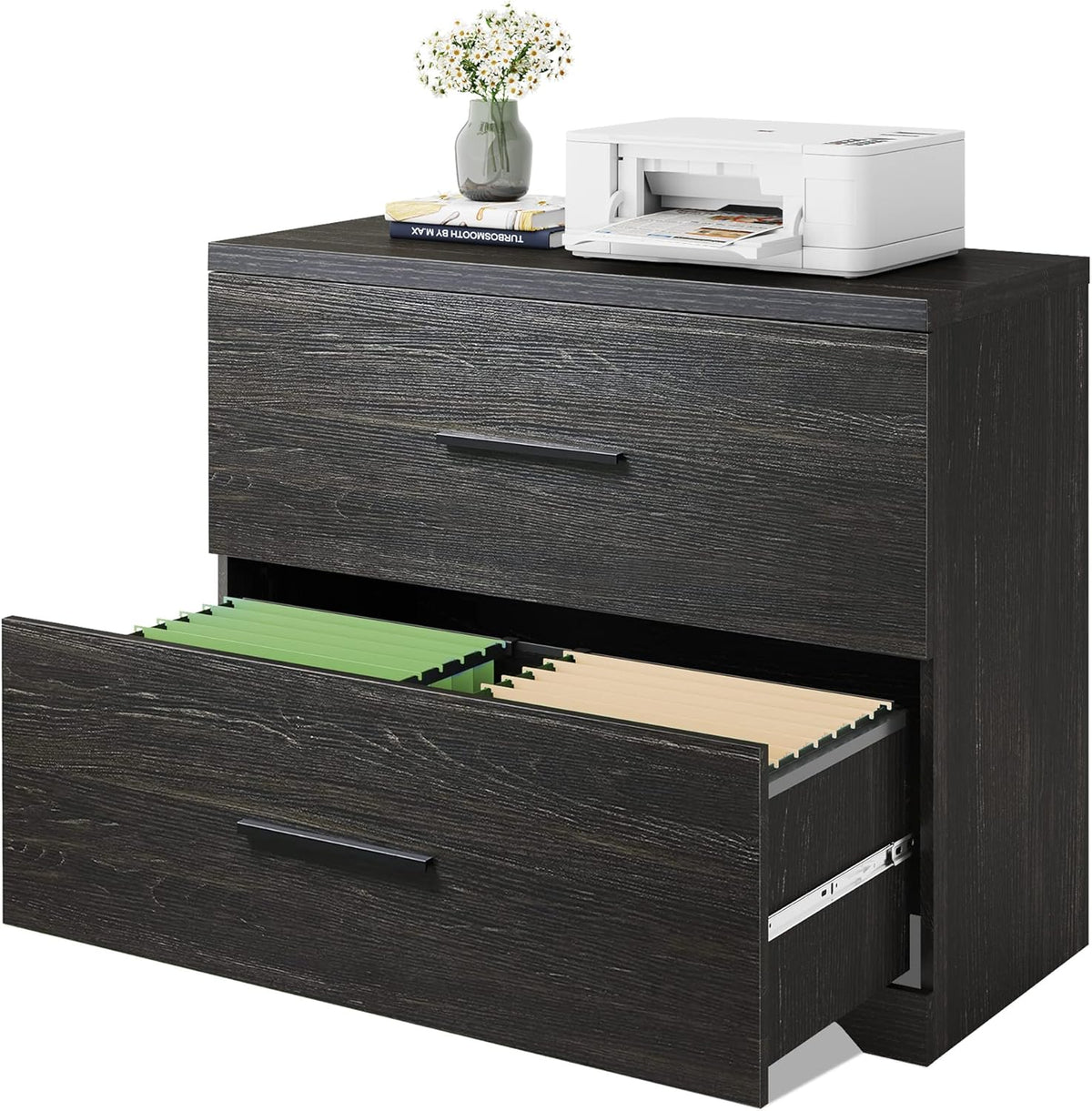 2 Drawer Wood Lateral File Cabinet with Anti-tilt Mechanism, Gray Oak P241