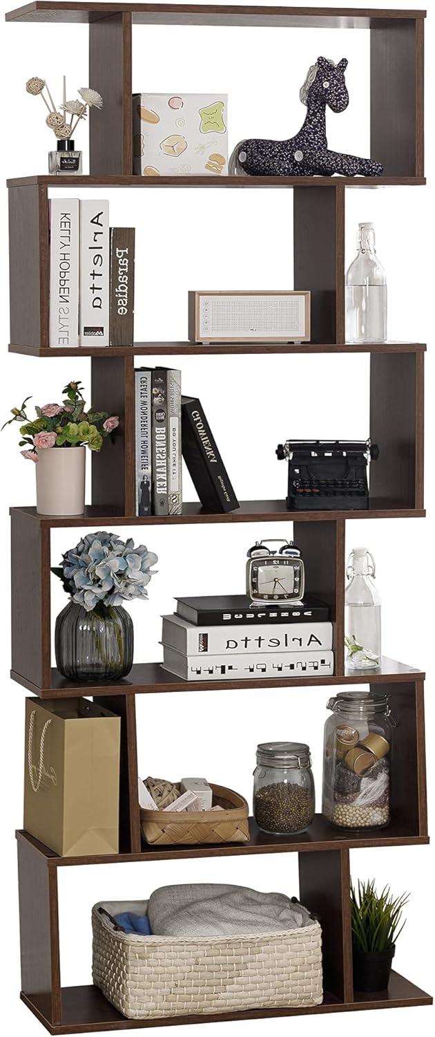 6-Tier Wooden S-Shape Bookcase and Room Divider D10319