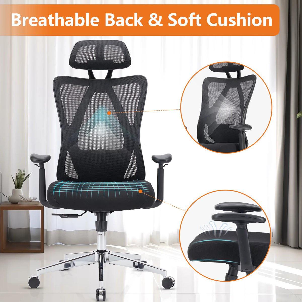 Ergonomic Office Chair with Adjustable Headrest and Lumbar Support H47230