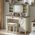 White Vanity Set with Sliding Mirror and Lights Y248