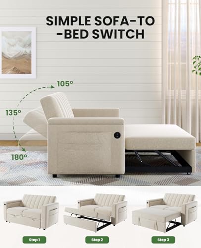 3-in-1 Convertible Sleeper Sofa with USB Charging and Side Pockets S24463