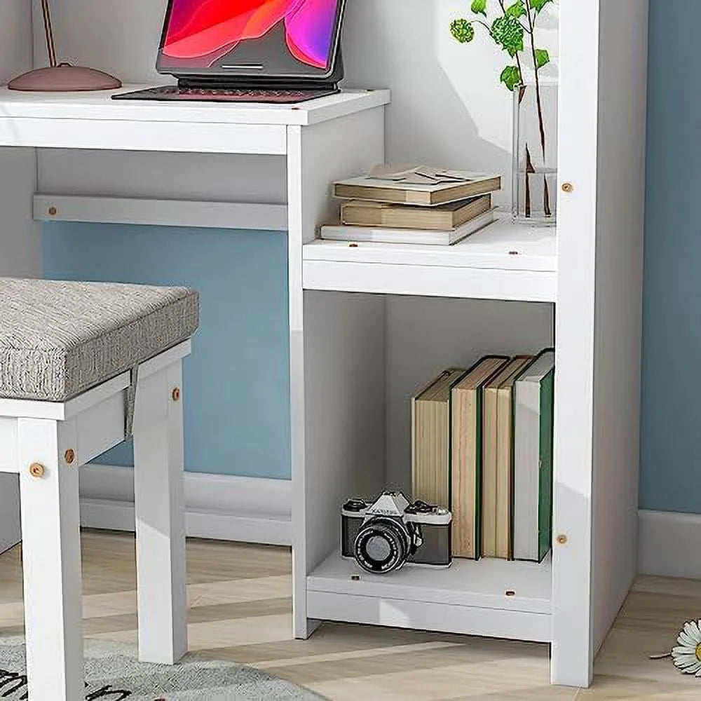 Children Desk and Chair Set White Wood Writing Table O35742