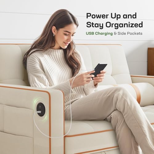 3-in-1 Convertible Sleeper Sofa with USB Charging and Side Pockets S24463