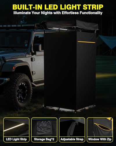 Shower Tent with Roof Rack, Foldable Floor Mat, LED Light Strip, 3.3ft*3.3ft*5.5ft J598