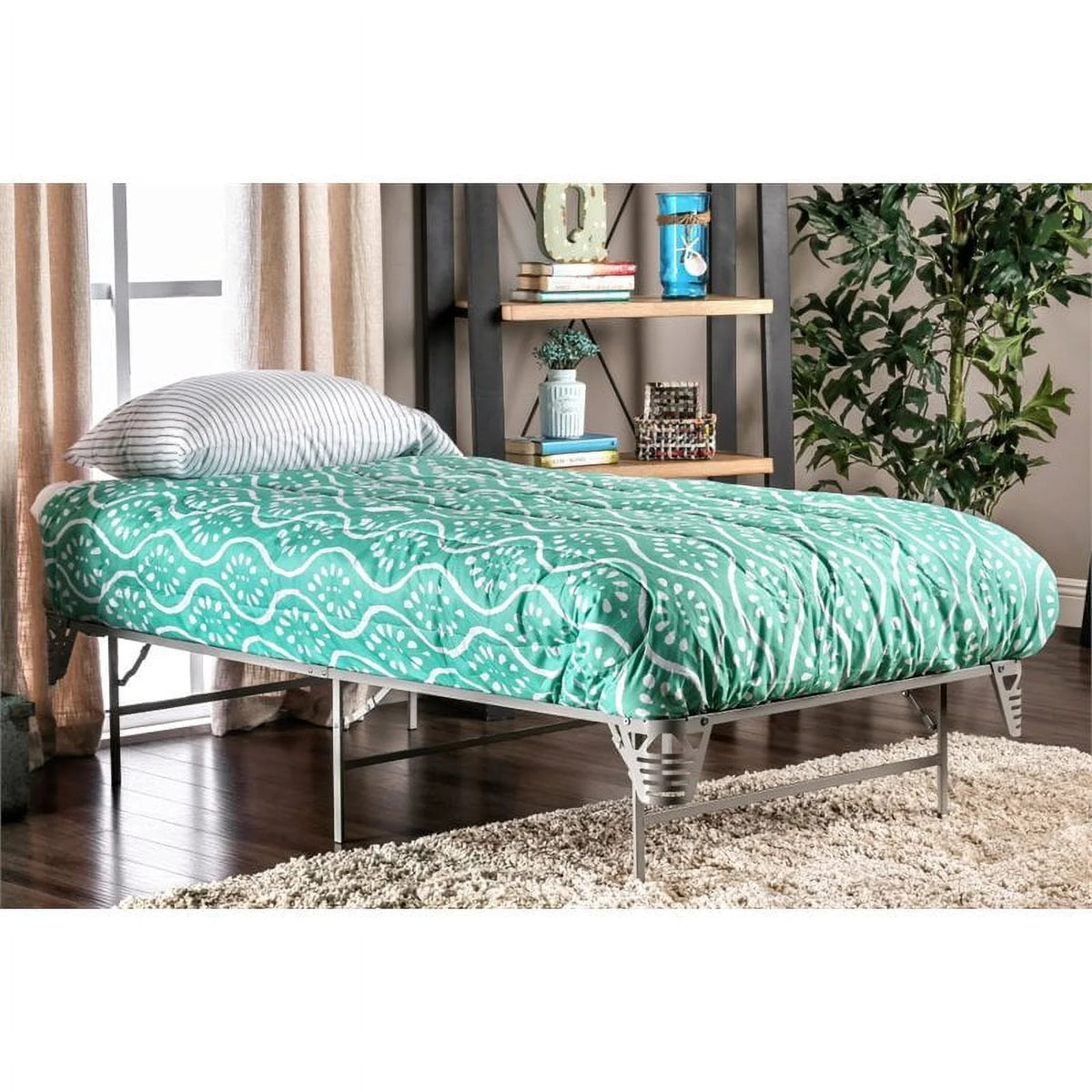 Transitional Metal Twin Bed Frame in Silver B574