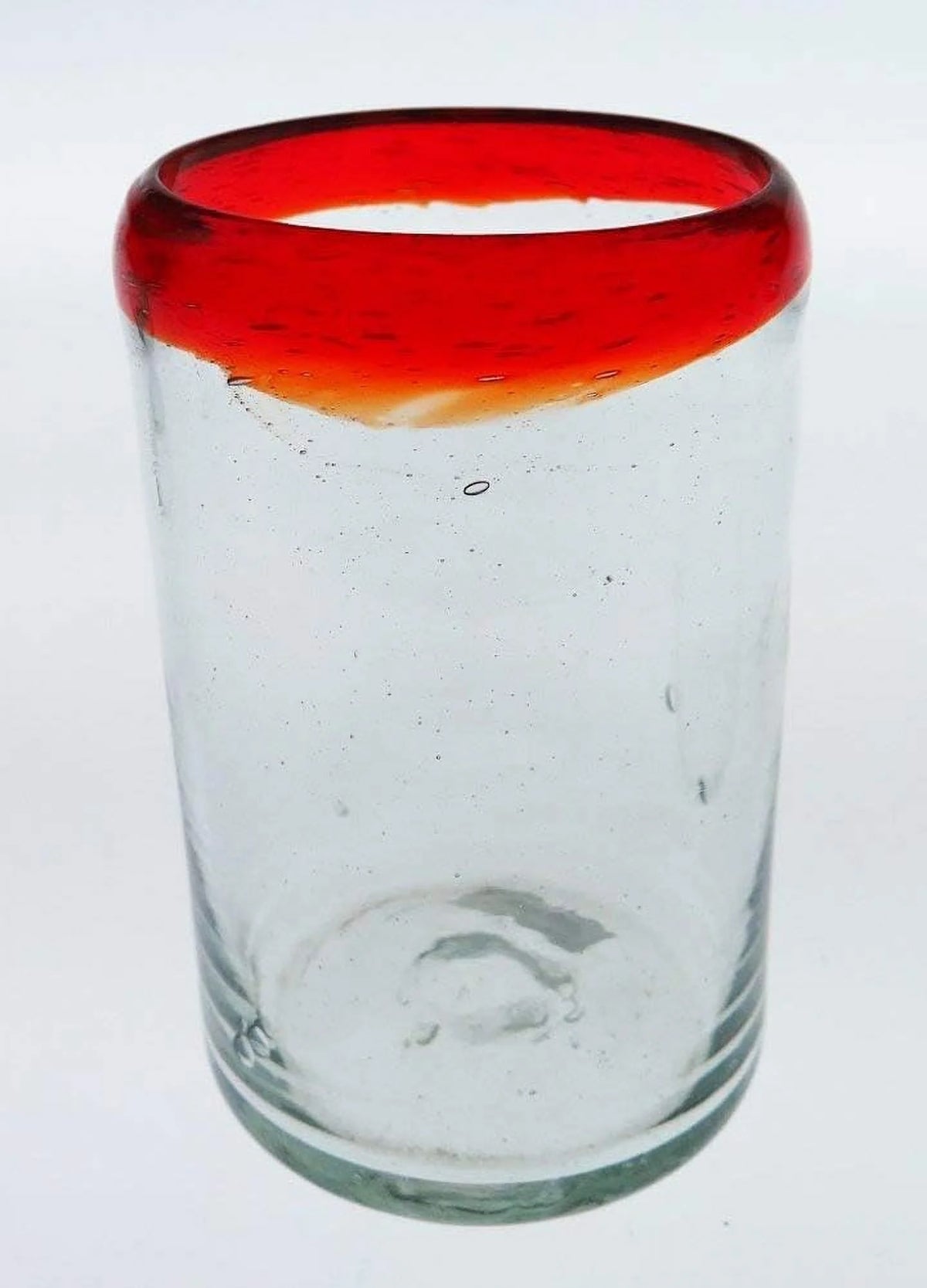 Hand Blown 16 Oz Set Of 6 Mexican Glass Red Rim P18557