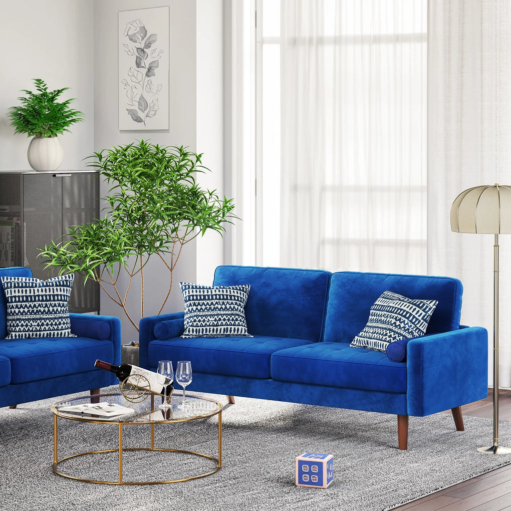 Blue Velvet Rolled Arm Sofa I57592