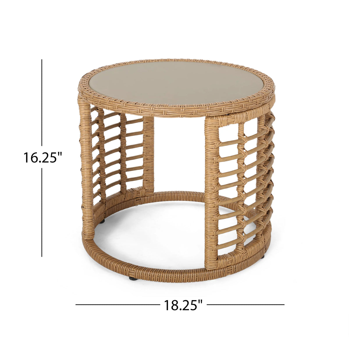Light Brown Wicker Side Table with Tempered Glass Top F761729