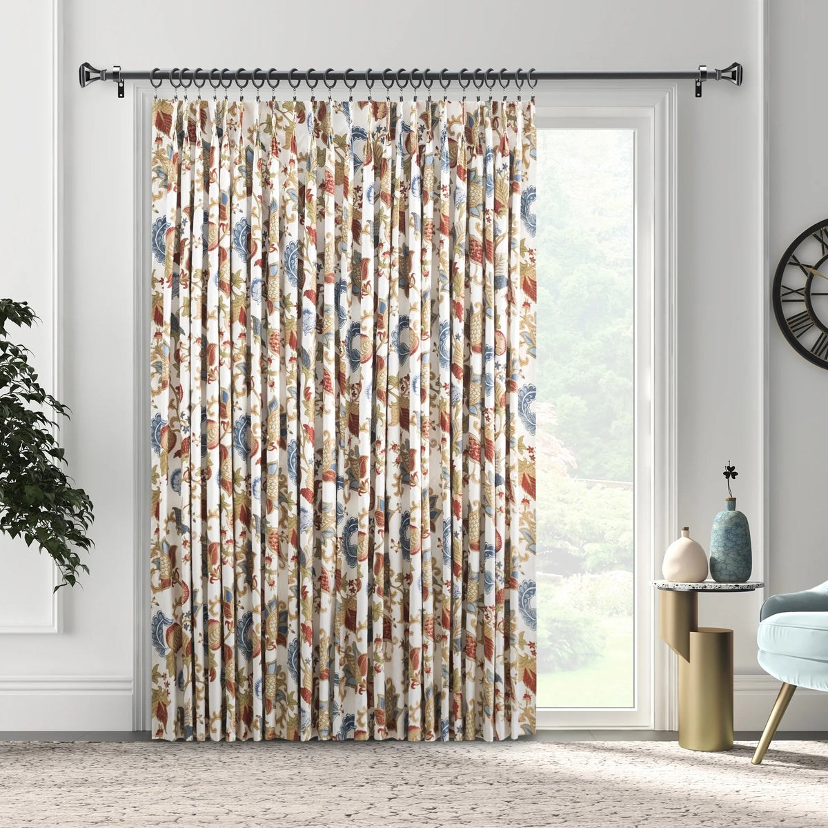Multicolor Jacquard Pinch Pleat Curtain Panels S53501