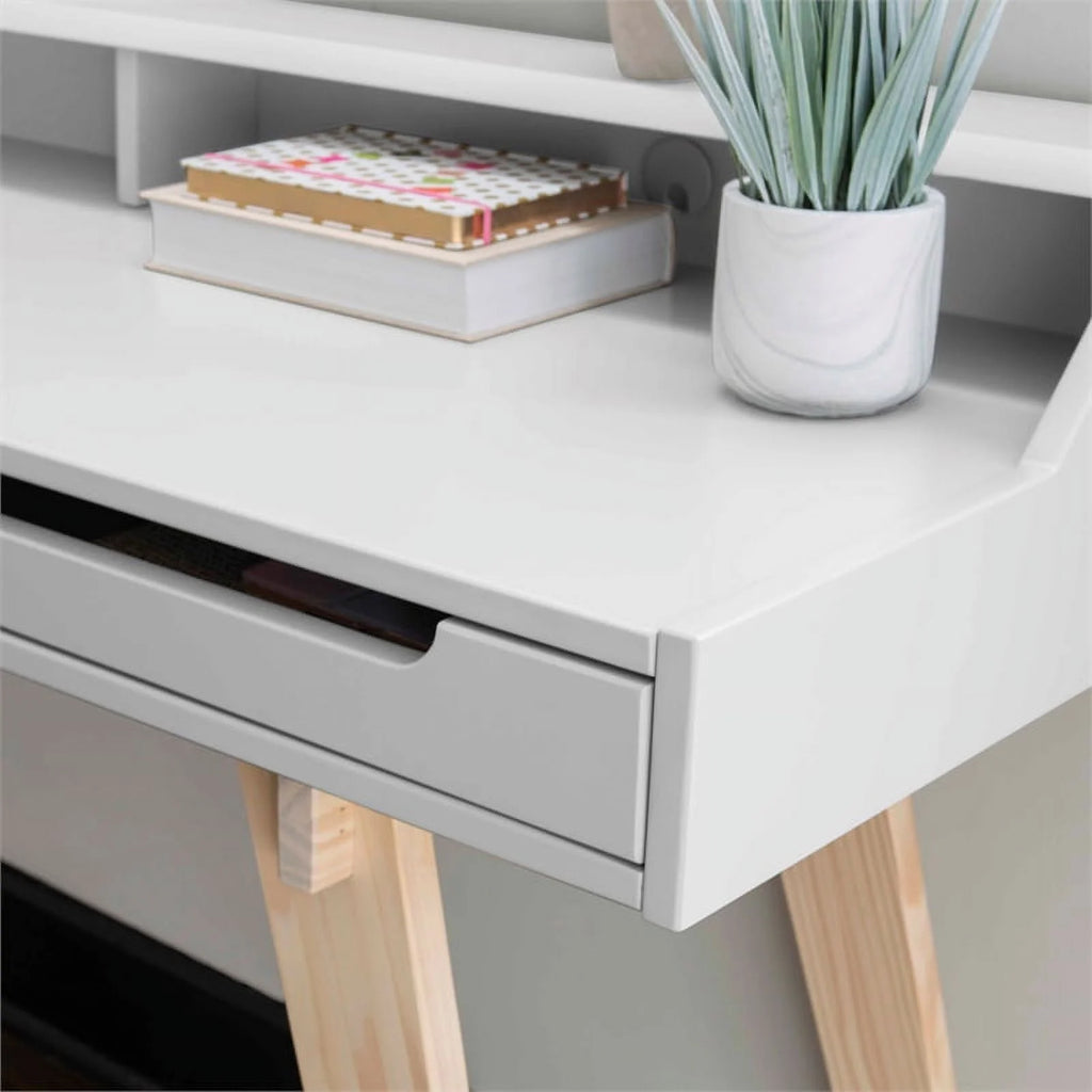 Modern Wood Two Drawer Desk in White Q408