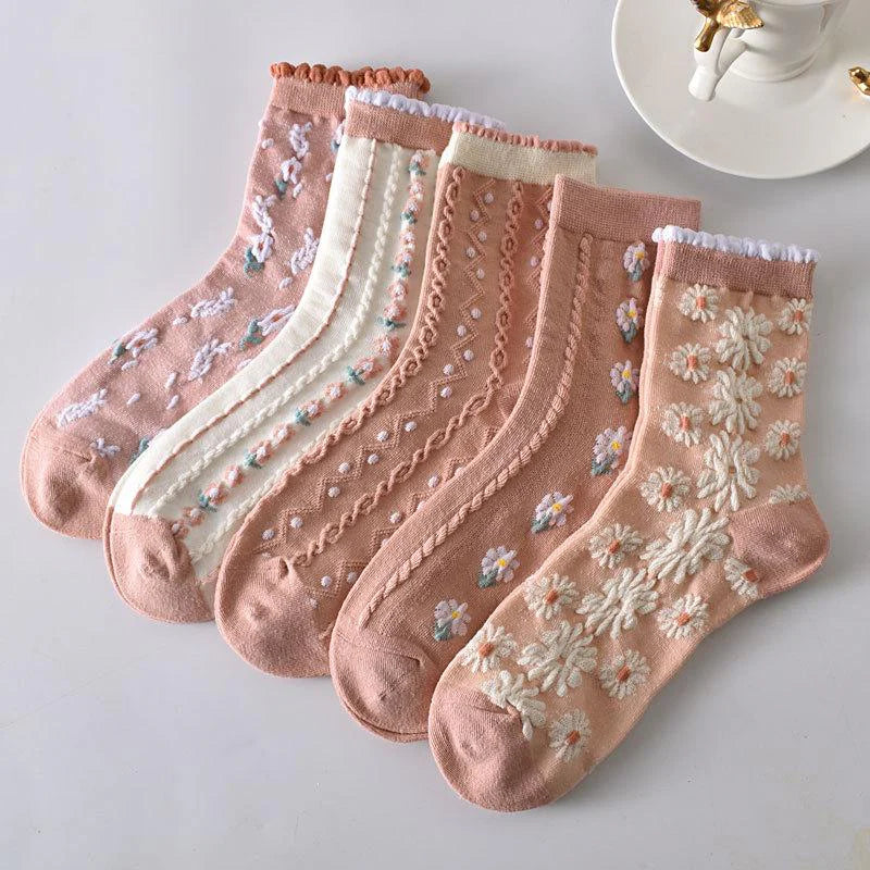 5 Pairs Womens Floral Socks O83917