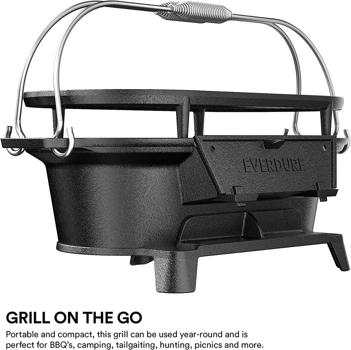 Cast Iron Portable Charcoal Grill with Cover J701
