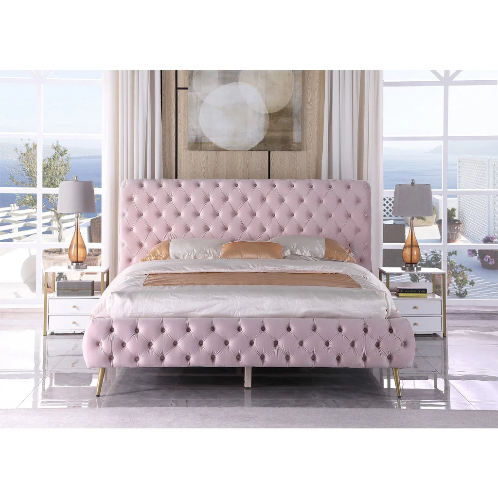 Pink Velvet Platform King Bed G3512