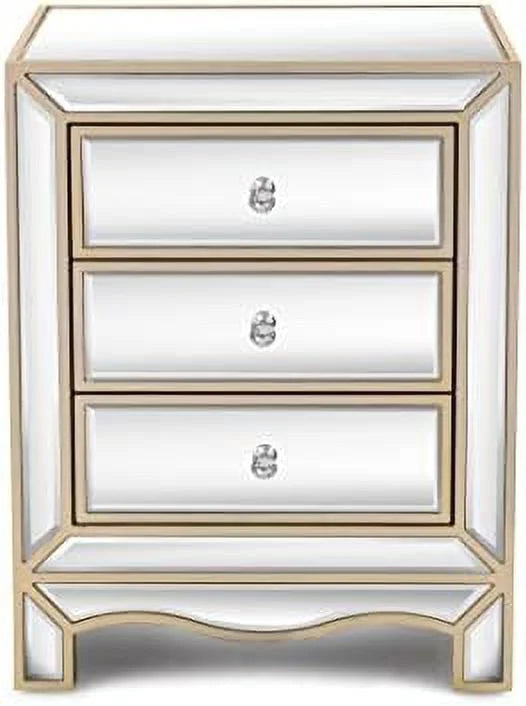 Mirrored Nightstand Bedside Table 3-Drawer Accent End Tables D3805