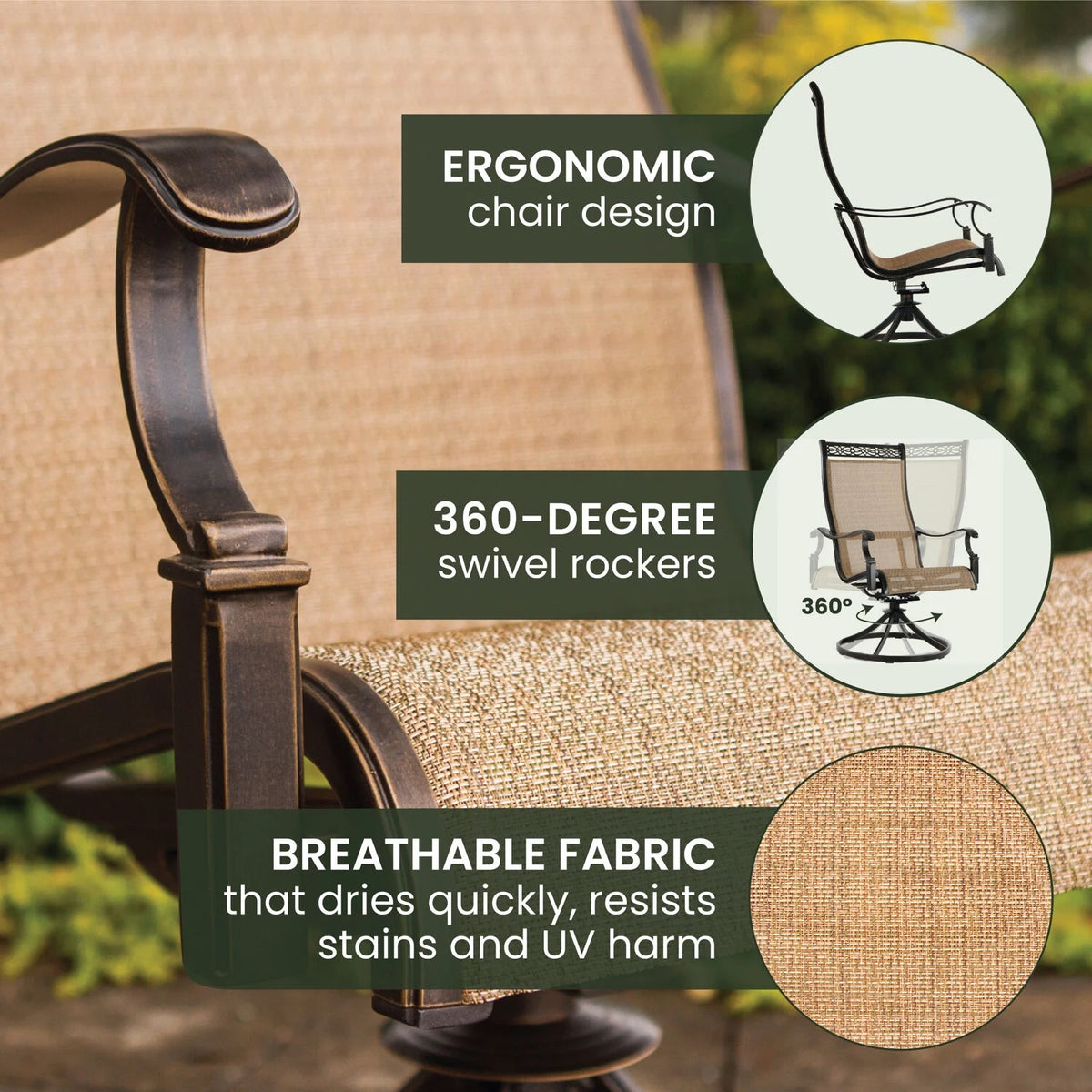 5-Piece Aluminum Outdoor Patio Dining Set with Swivel Rockers and Table P8577