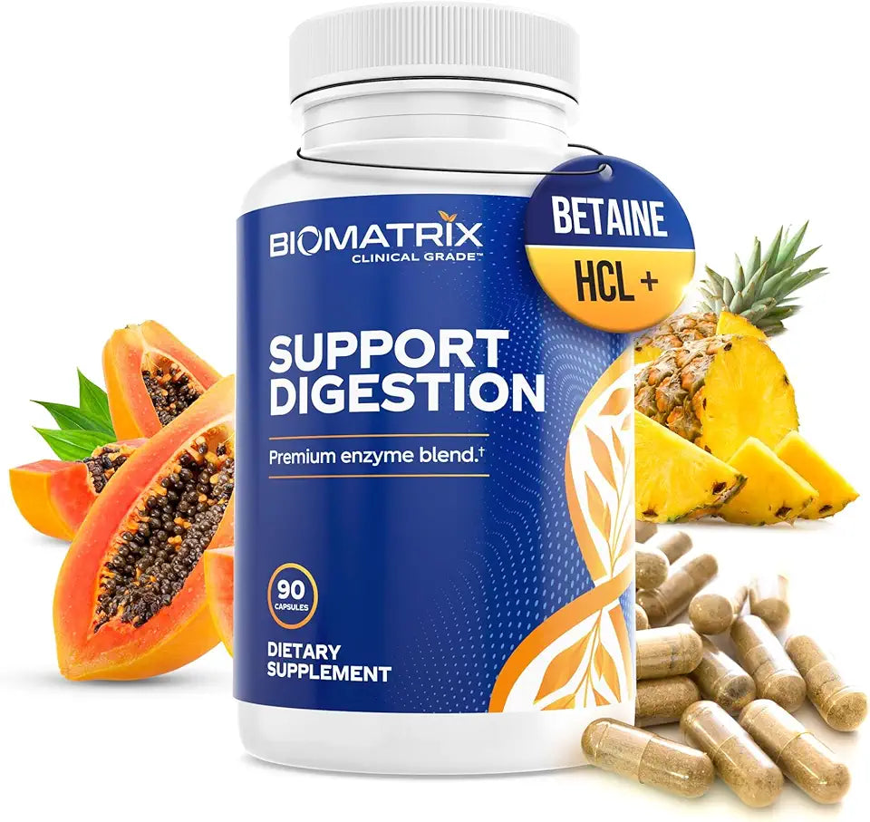 90 Capsules Digestive Enzymes Supplement with Purified Bile, Pancreatin, Plant Enzymes, Ox Bile, Betaine HCL P504