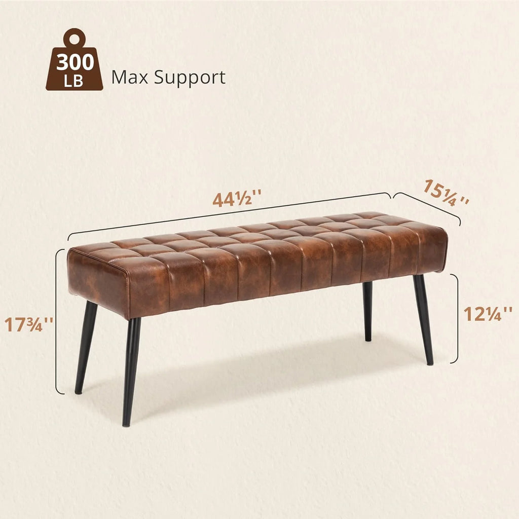 Leather Tufted Upholstered Ottoman Bench with Metal Legs G91159