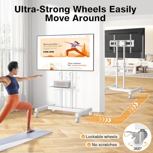 Mobile TV Stand Rolling TV Cart with Mount on Lockable Wheels Height Adjustable for 32-83 Inch Flat Screen or Curved TVs S76403