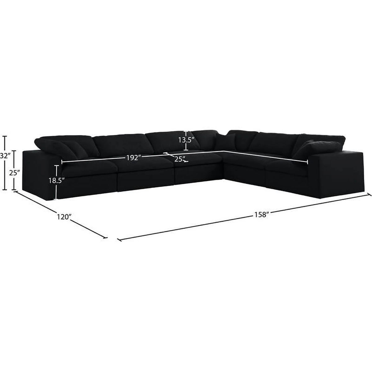 Black Linen Fabric Modular Sectional V706828