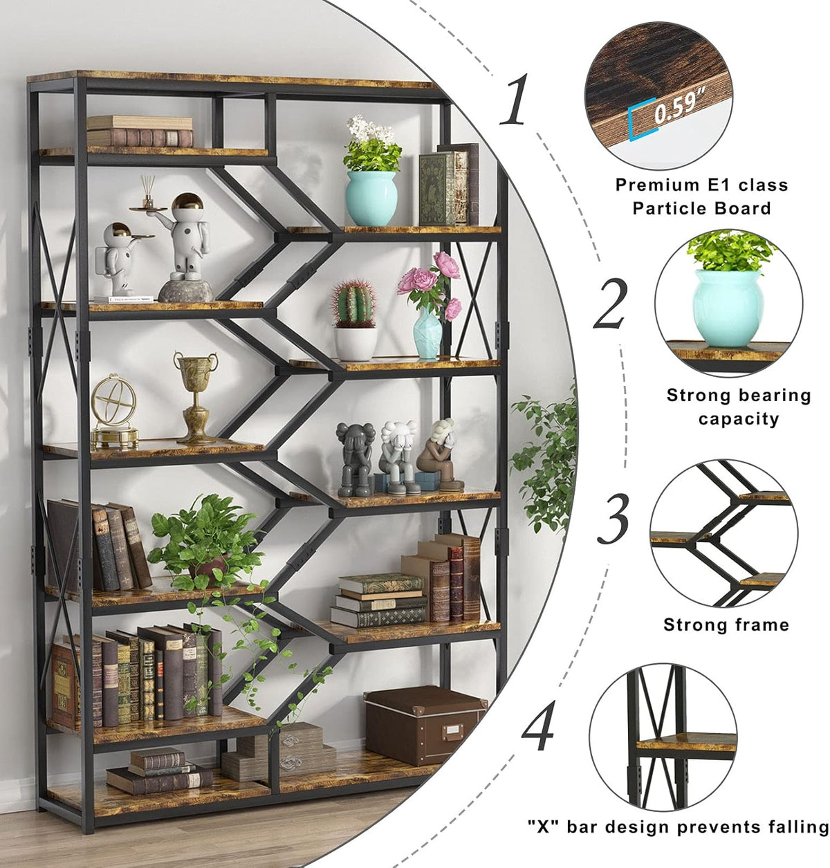 5 Tier 70.87 Tall Metal Frame Bookshelf A244505