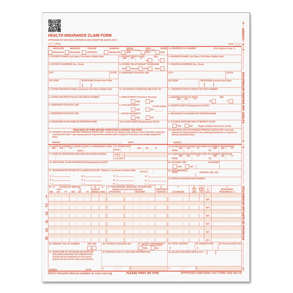 CMS-1500 Laser Printer Forms, 500 / Pack, White A880