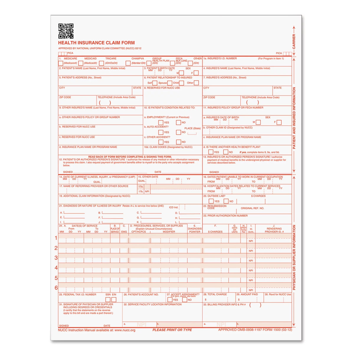 CMS-1500 Laser Printer Forms, 500 / Pack, White A880