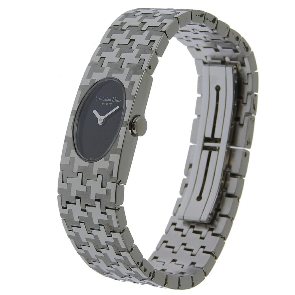 Pre-Owned Stainless Steel Swiss Made Silver Quartz Analog Display Black Dial Ladies Watch T112743