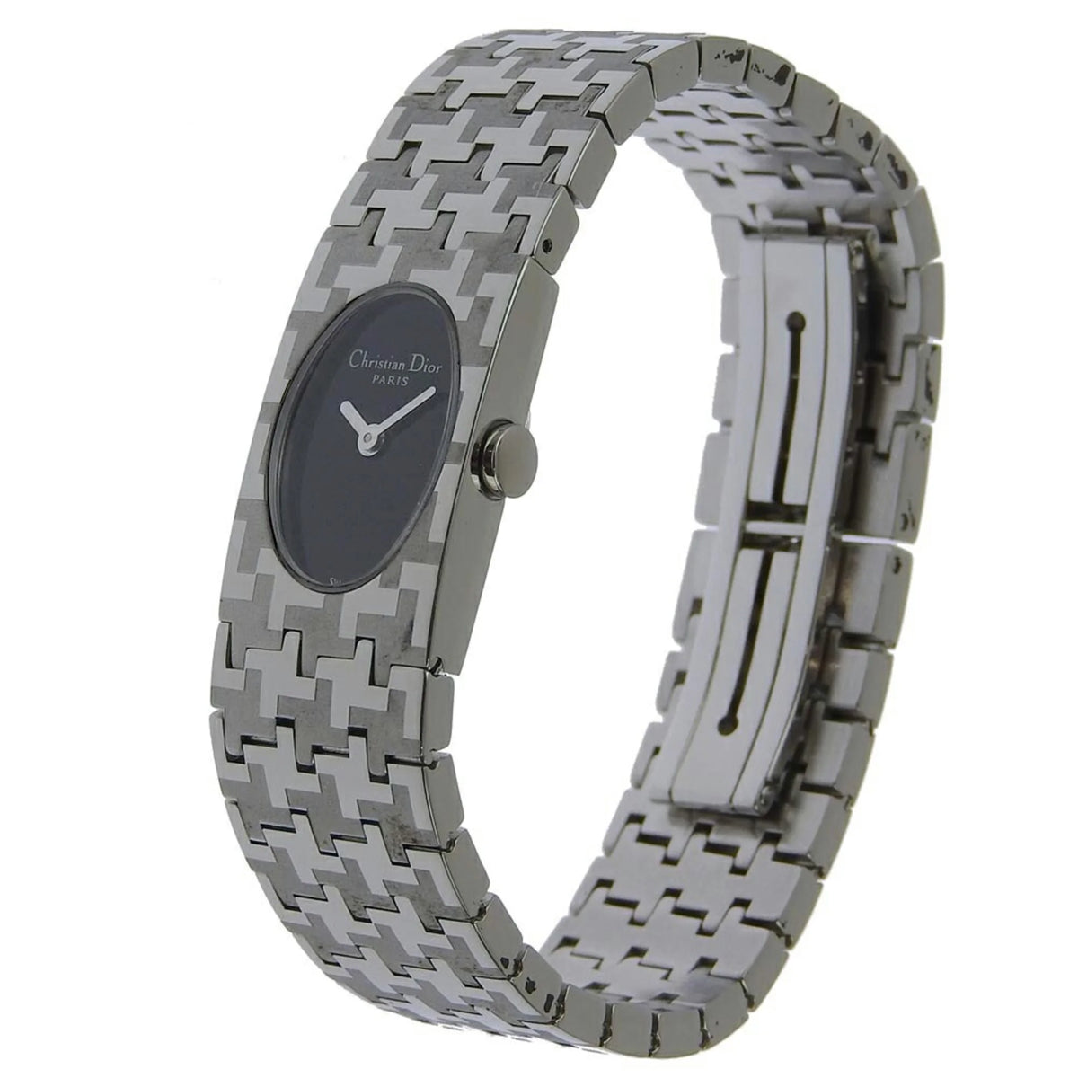 Pre-Owned Stainless Steel Swiss Made Silver Quartz Analog Display Black Dial Ladies Watch T112743
