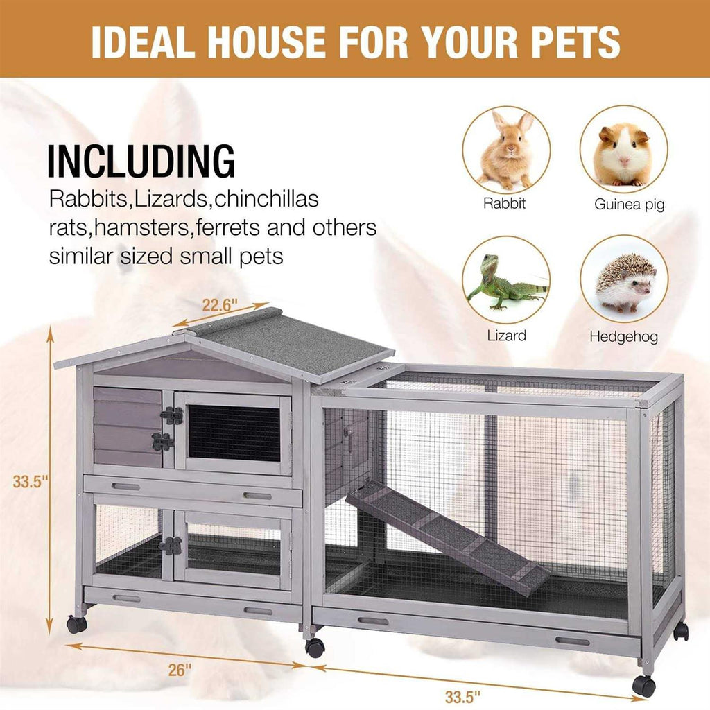 Bunny Cage Indoor and Outdoor Rabbit Hutch with Casters Q556777
