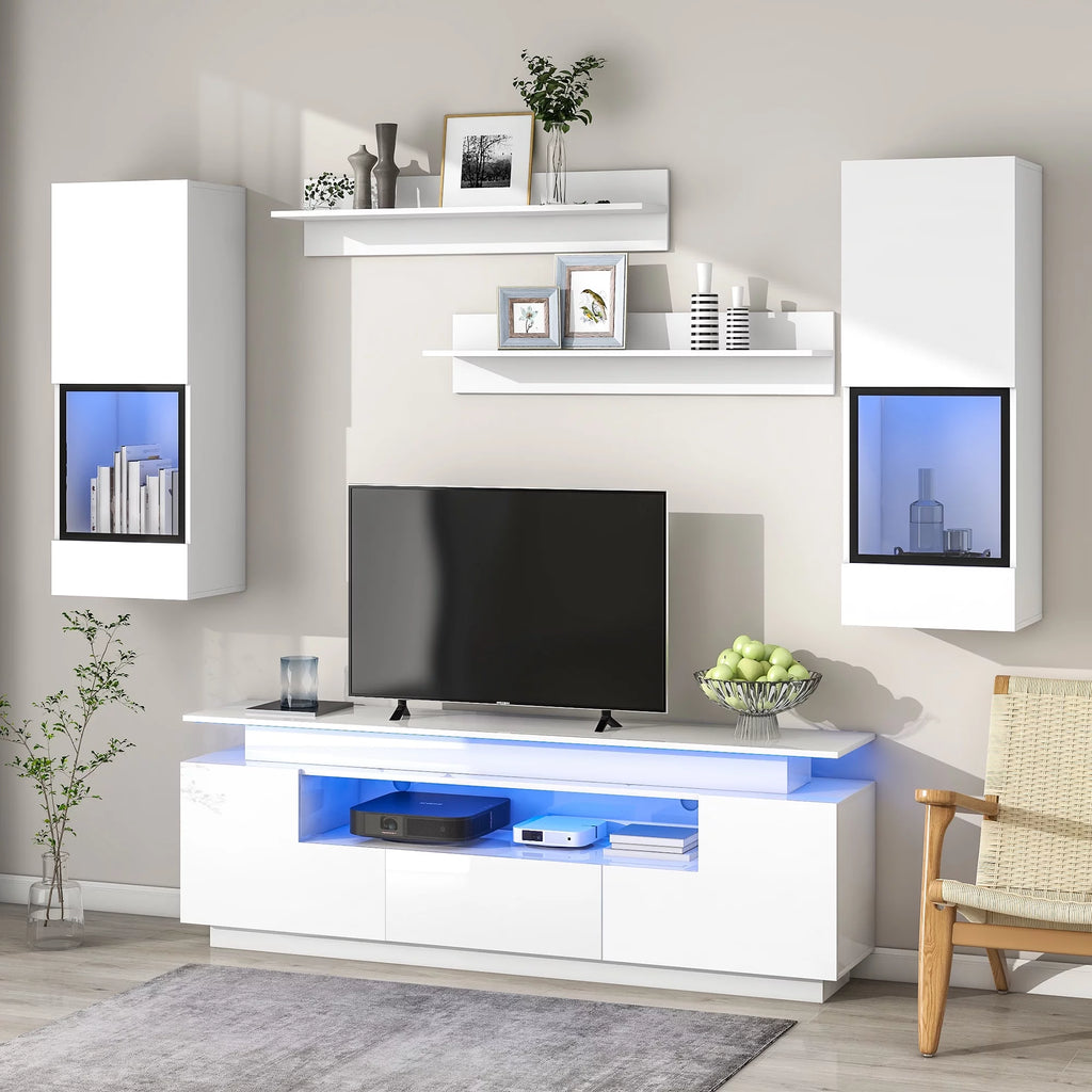 White High Gloss Wall Mounted TV Stand Set F32738